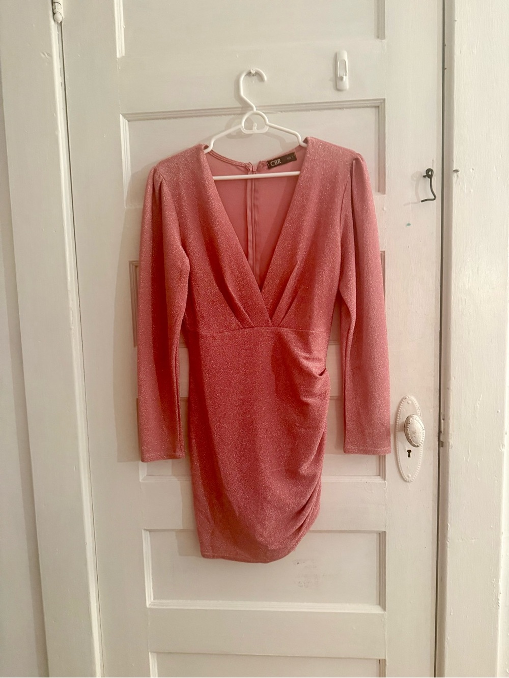 CBR Rose Pink Shimmery Long-Sleeve Wrap Mini Dress